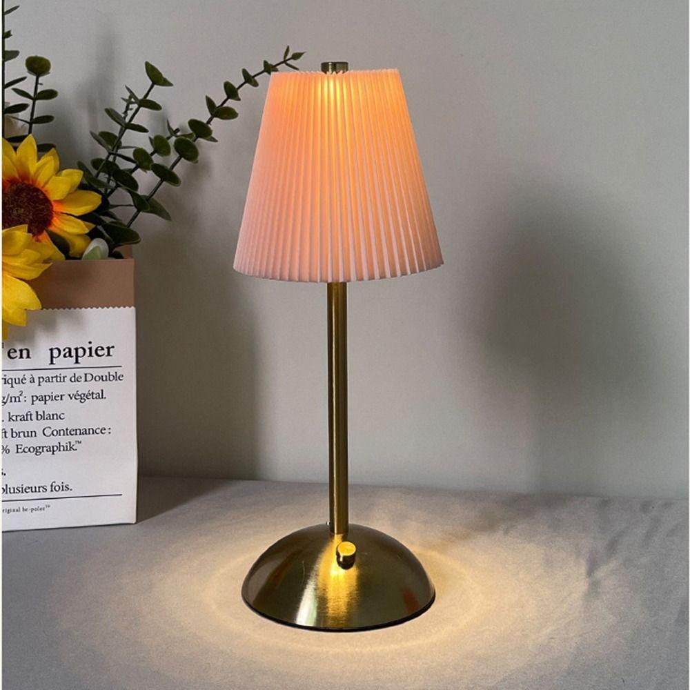 Pastoral Style Touch Bedside Lamp Fabric Shade Bedside Ambient Light LED Night Light  Restaurant