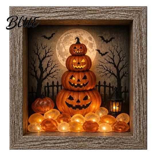 Handmade Halloween Room Decorations DIY Shadow Box Night Light Kit 8.5 Inch Wooden Frame LED Craft Set with Seasonal Mantelpiece Decor Sets Luminous