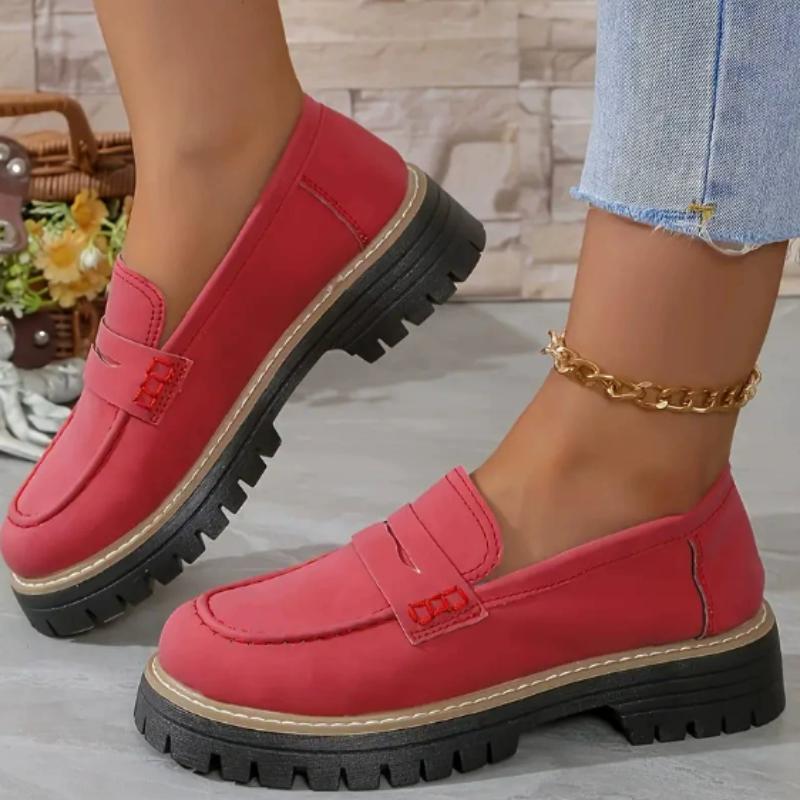 Fashion Women Solid Color Platform Loafers Shoes Woman Autumn British Style Flats Comfortable Thick Heel Slip On Shoes Zapatillas Mujer