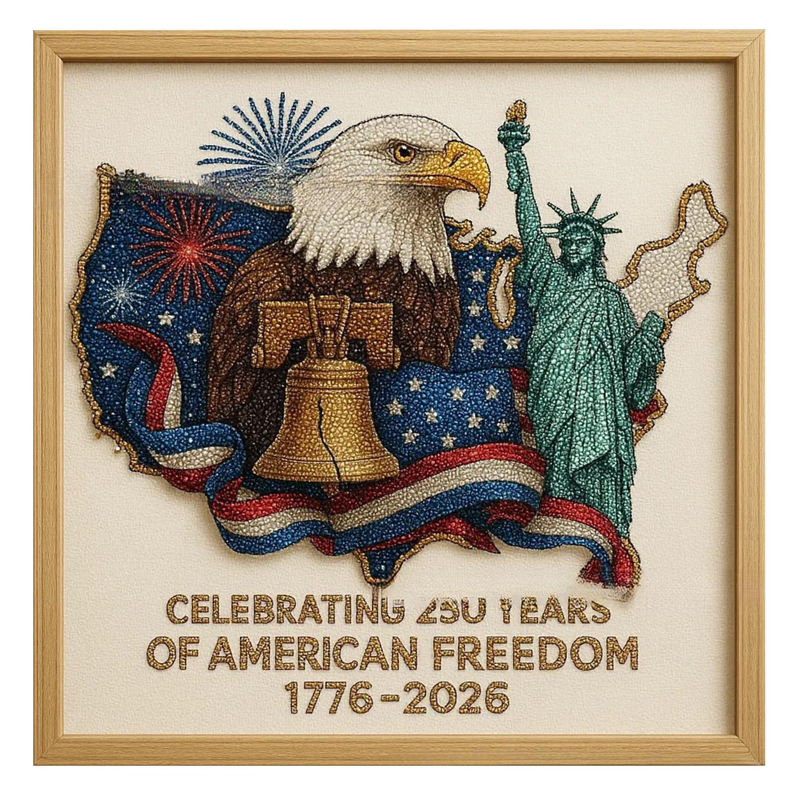 Diamond Painting Kit Celebrating 250 Years of American Freedom 1776 to 2026 Includes Full Drill Canvas and Tools for Crafting