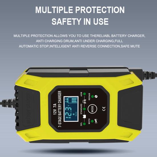 

12V 7A Safe Pulse Repair Charger Digital Display Flame Retardant Professional Motorcycle Battery Charger Car
