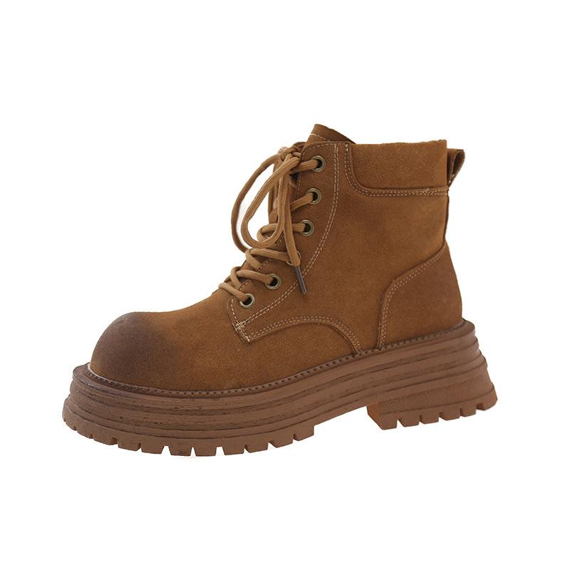 Retro poliertes mattes Leder Buchstaben Martin Stiefel Damen neue dicke Sohle Schnürung Mode Lokomotive Stiefel