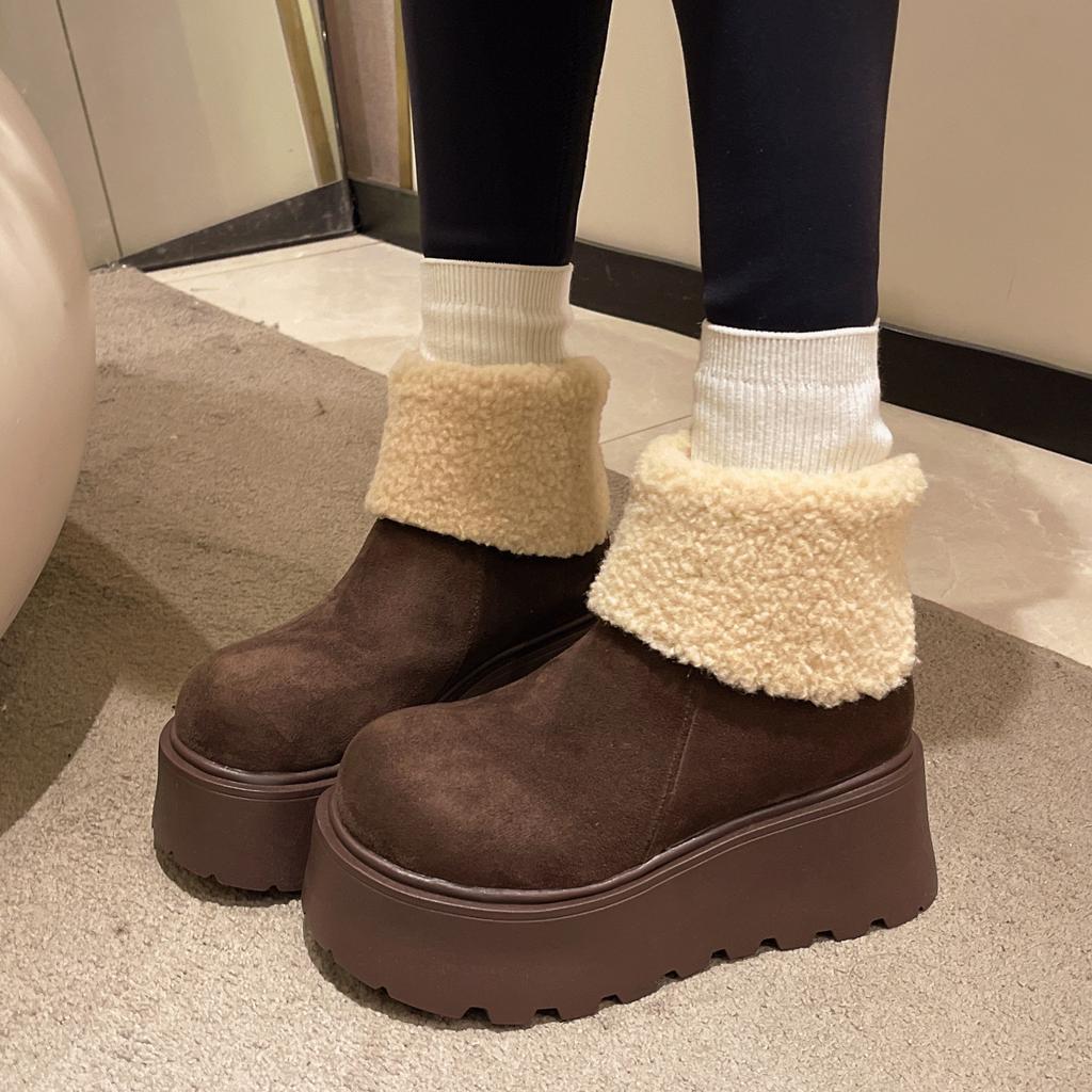 Women's Fur Mouth Large Size Winter Warm Fur One Snow Boots Padded Lining Ankle Boots Non-slip Hiking Sports Cotton Boots