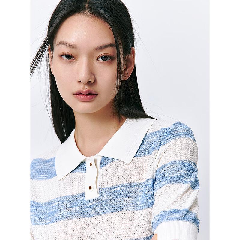 PEACEBIRD Women's Striped Polo Collar Dopamine Knit Top