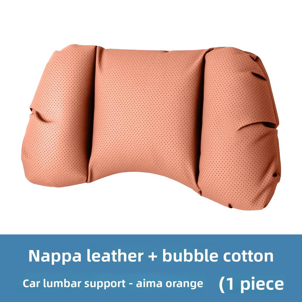 Universal Car Headrest and Lumbar Support Cushion Set Perforated Nappa Leather Neck Pillow with Adjustable Strap for Most Cars