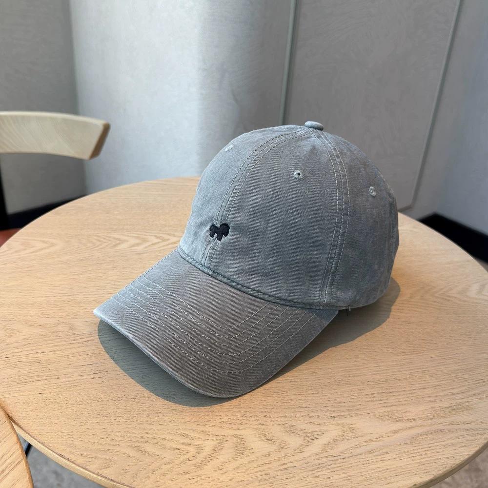 Simple pony embroidery washed baseball cap children wide brim enlarged face small pure cotton sunshade cap men