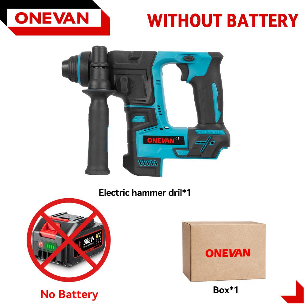 

ONEVAN Бесщеточная электрическая ударная дрель-перфоратор Портативная 24 мм Многофункциональная аккумуляторная дрель-перфоратор Инструмент для аккумулятора Makita 18 В Штифтовый No Battery
