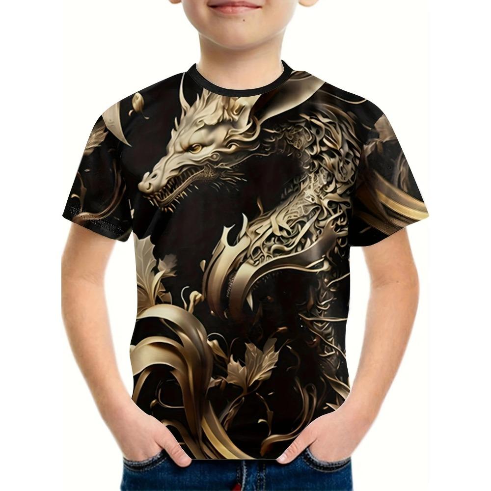 Children's Clothing T-Shirts for Boys Short Sleeve Child T-Shirt Stylish 3D Dragon Graphi Print Casual Girls Summer Clothes Tops