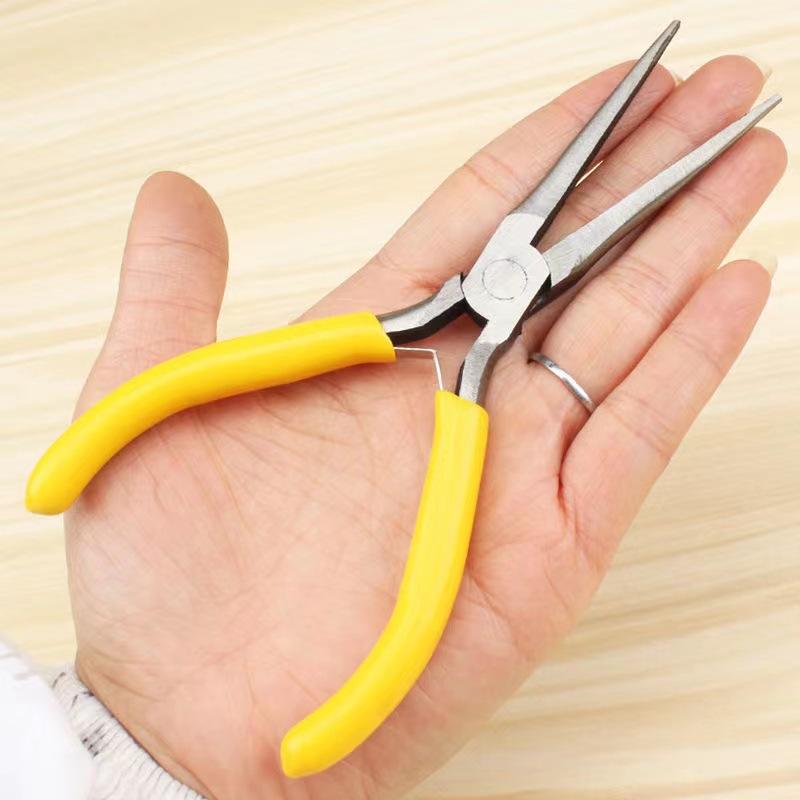 Compact Hand Tool Set: Mini Needle Nose, Diagonal, Curved Nose, Flat Nose, and Vise Pliers.