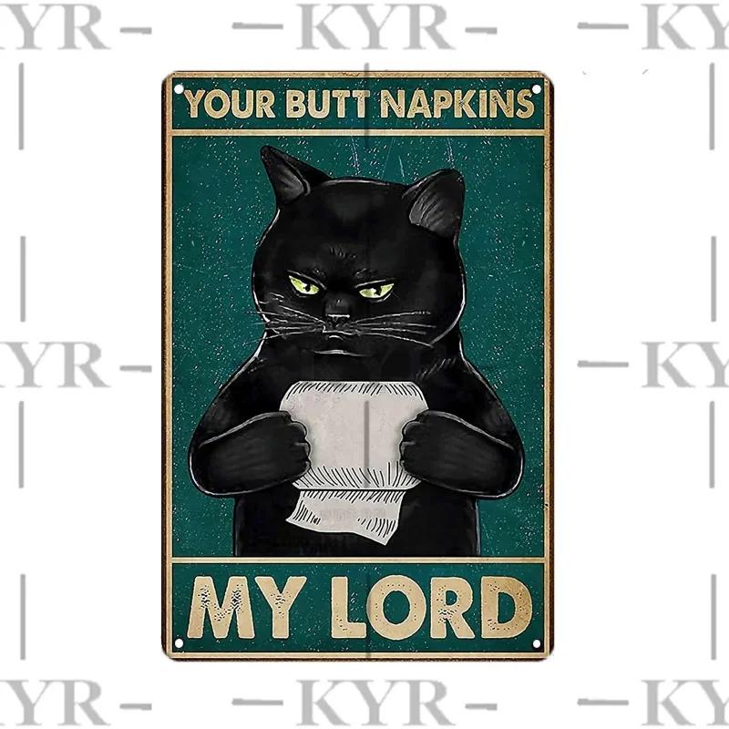 Haustiere Schwarze Katze Taschentuch Lässig Buch Tier Affe Trinken Blech Iron Painting Badezimmer Schlafzimmer Wohnzimmer Metallschild Wanddeko