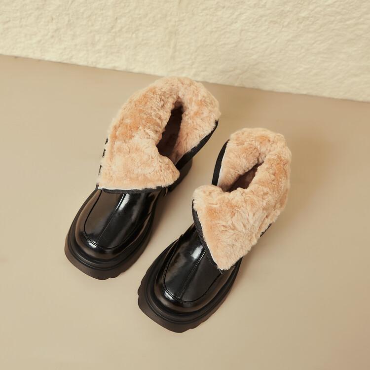 

Мода 2025 Натуральная кожа Высокие каблуки Зимние теплые шерстяные ботинки Женские ботинки Круглый носок Массивный каблук Ботинки на платформе для женщин Zapatos De Mujer 40