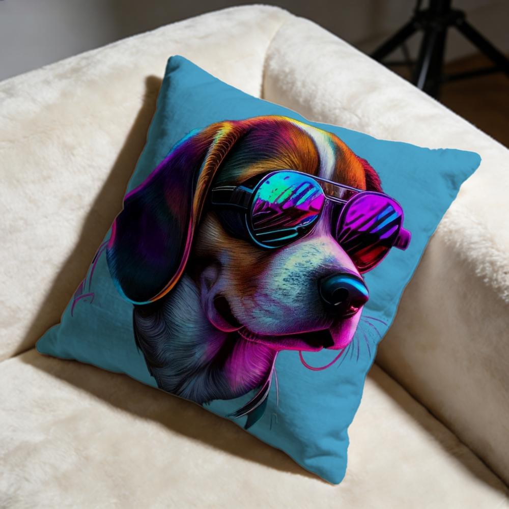 Colorful Painted Dog Cushion Cover Soft Decorative Pillow Case Suitable for Bedroom Sofa Car Travel Use