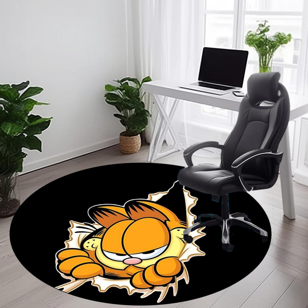 1pc Garfield Cat Office Round Area Rug, Indoor Mat Suitable For Office, Under Office Chairs Bedroom Living Room Home Decor, Room Deco