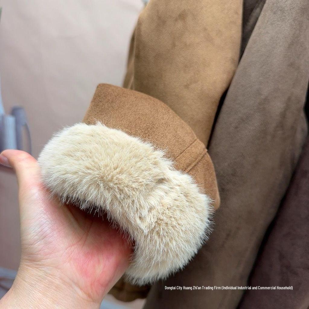 New Autumn/Winter Shearling Collar Velvet-Lined Leather Jacket