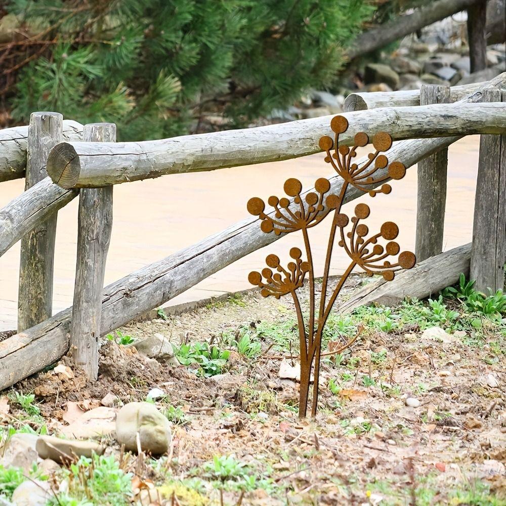 Plant Shaped Ground Stake Metal Floor Plugs Decorative Rusty Stake  Flower Pot