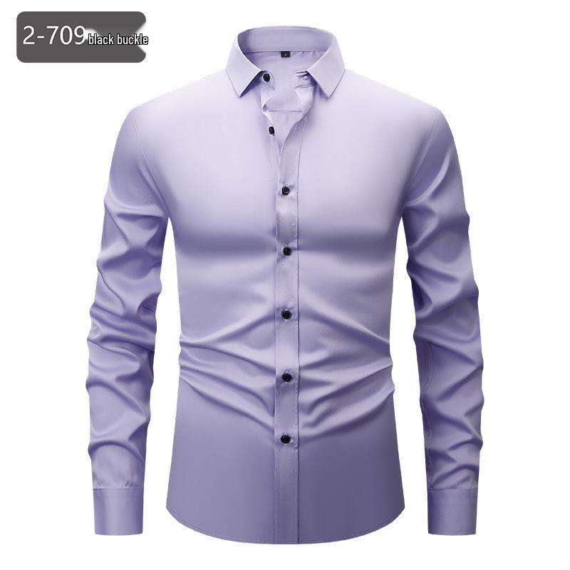 Men's White Four-Way Stretch Wrinkle-Resistant Long Sleeve Shirt - Formal and Casual Plus Size