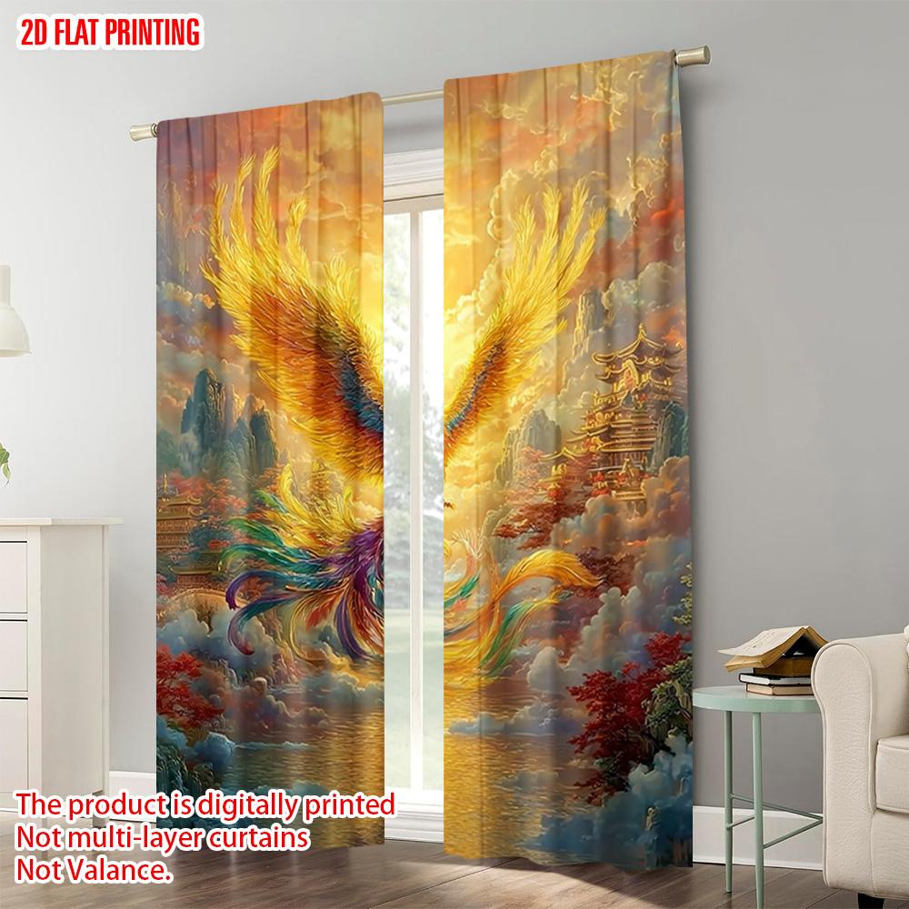 2pcs, plane printing Curtains Phoenix Bird Versatile 100% Polyester (without rod) Decorations Outdoor Use for Living Room,