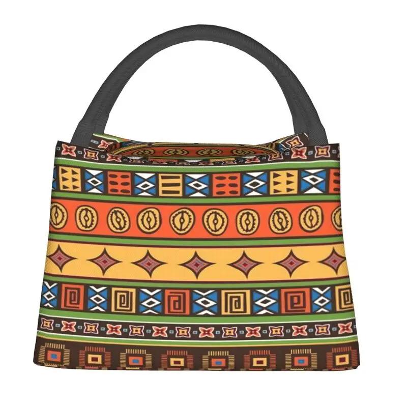African Kente Cloth Design Lunch Boxes for Traditional Africa Ethnic Pattern Cooler Thermal Food Insulated Lunch Bag Container