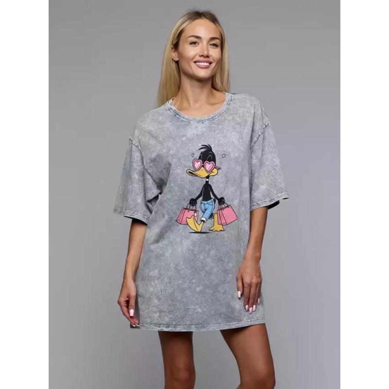 American Retro Distressed Cotton Duck Print Short Sleeve T-shirt M