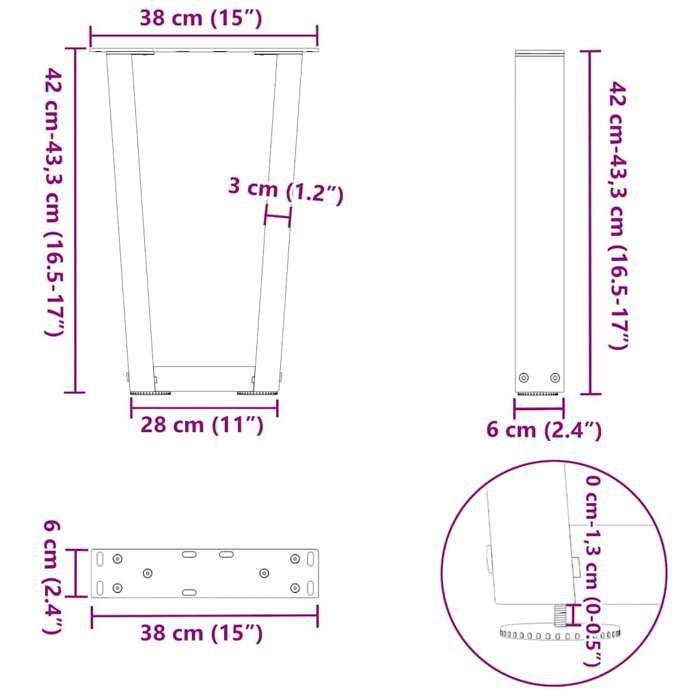 VidaXL V-shaped Coffee Table Legs, 2 Pieces, White, 38 X (42-43,3) Cm, Steel 4012625