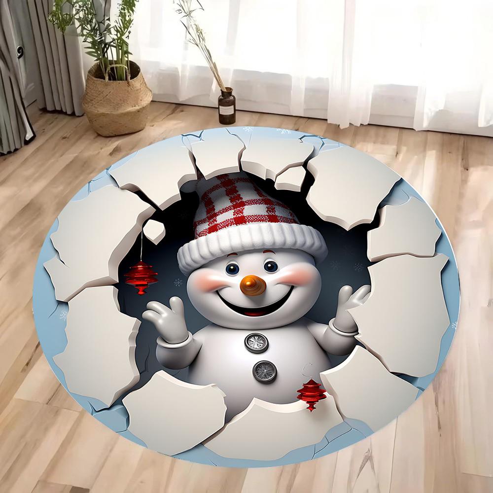 Christmas Decoration Anti Slip Carpet Santa Claus Pattern Circular Carpet Christmas Decoration Anti Slip Carpet Home Decoration