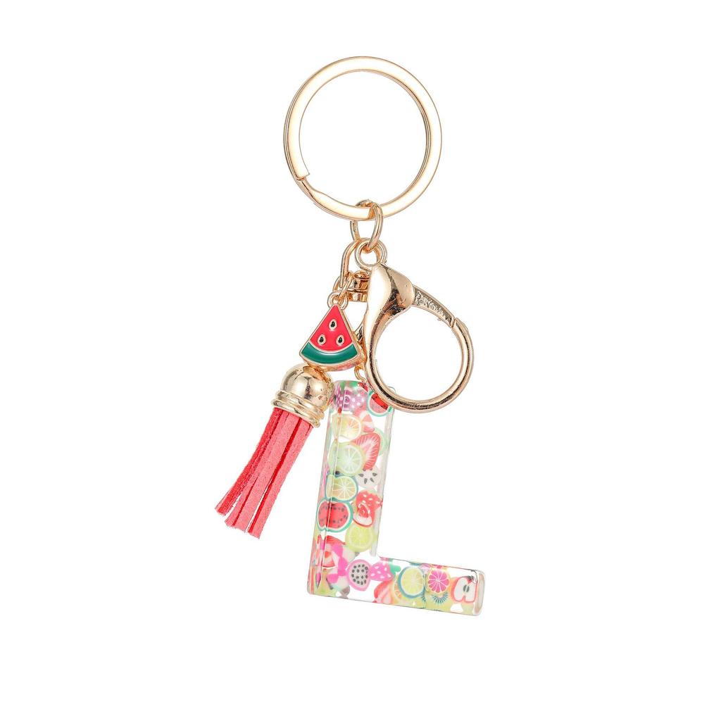 Summer Fruit Resin Keychain 26 Letters Fresh Cute Pendant Classic Retro Practical Durable Backpack Hanging Ornament Fashion Bag Accessory