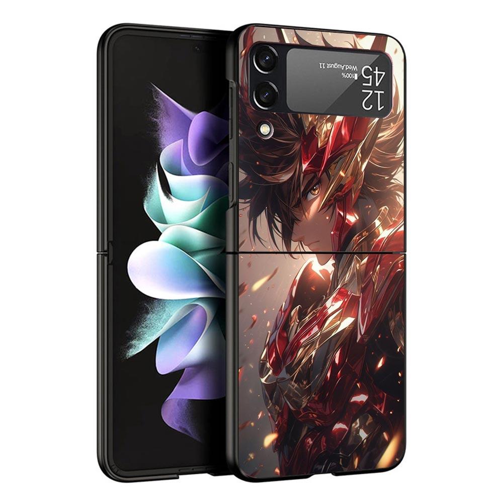 Saint Seiya Cool Black Phone Case For Samsung ZFlip7 ZFlip6 ZFlip5 ZFlip4 ZFlip3 5G Hard Protective Galaxy Z Flip 3 4 5 6 7 Cove