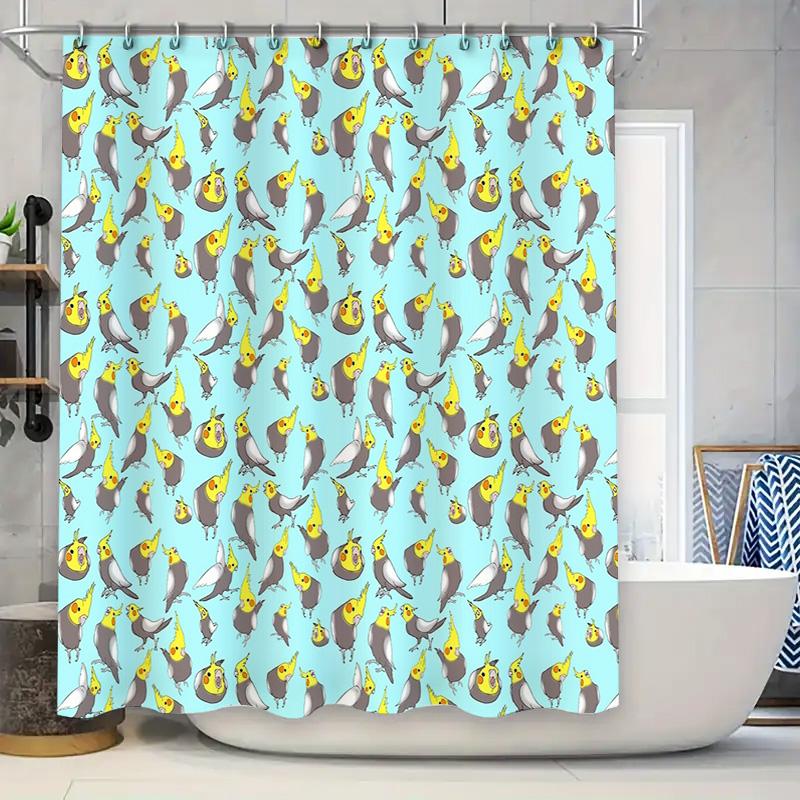 

Bathroom Shower Curtain Bird Parrot Pattern Teal Blue Washroom Decor Home Decor Waterproof Fabric Shower Liner 90x180cm