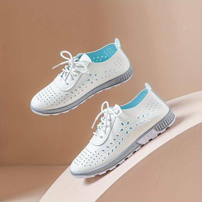 Women's Breathable Geometric Perforated Light Blue Low-Top Synthetic Cover Sneakers with PVC Sole EVA Cushion for All-Season Casual Wear