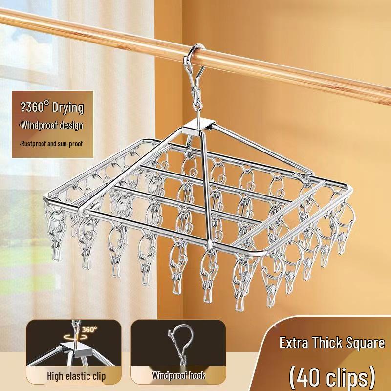 Rotating Stainless Steel Sock Drying Rack with Anti-Drop Pegs for Home and Dormitory Use
