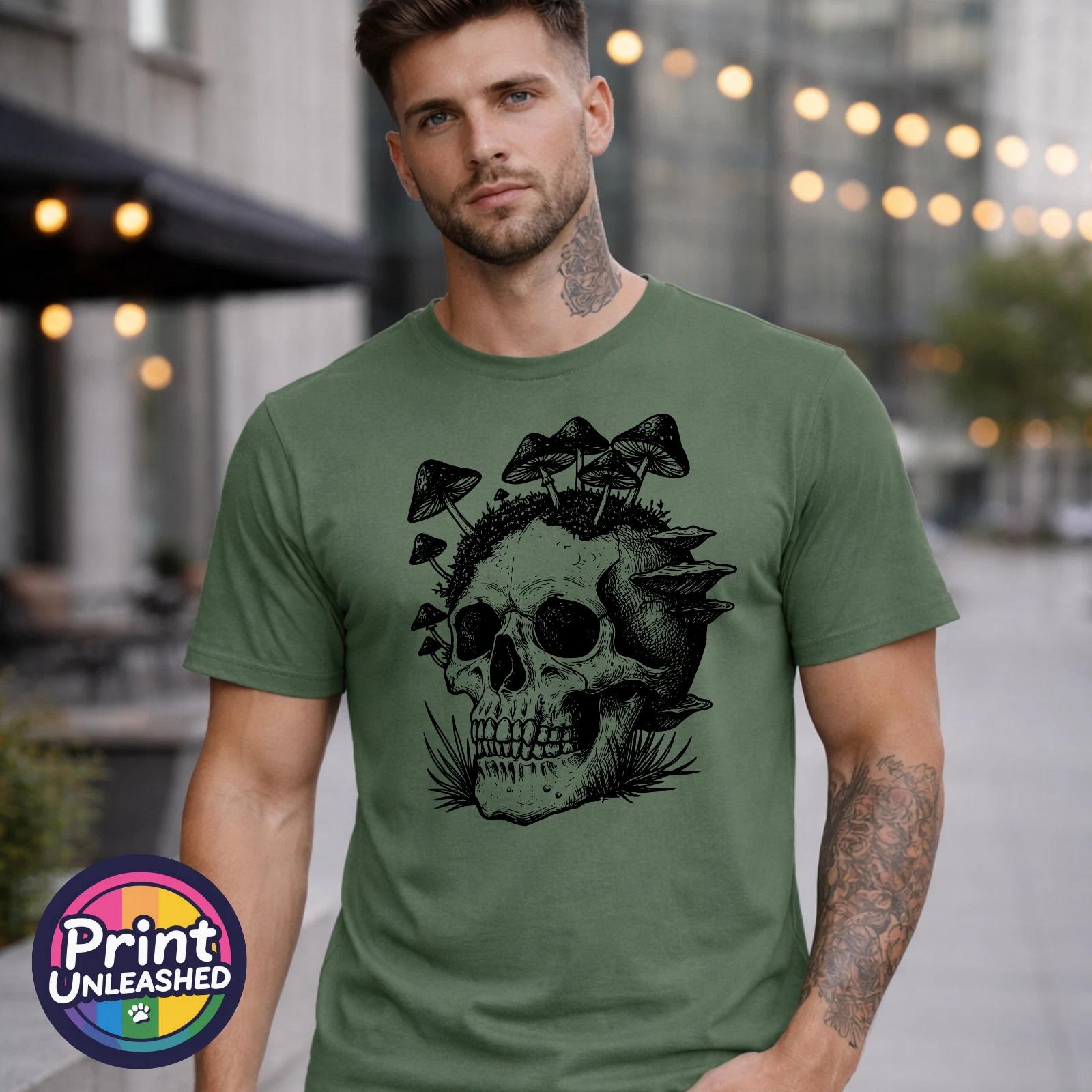 Gothic Skull Printed T-Shirt Forest Skeleton Dark Graphic Tee Gift Unisex S-2XL L