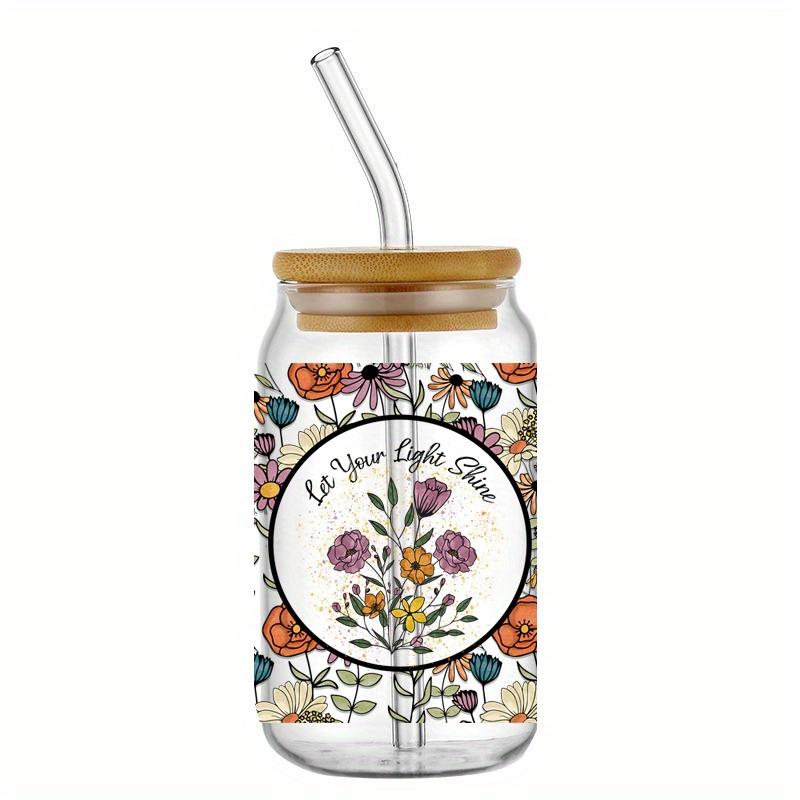 5pcs Cup Stickers - Floral & Plant Design Waterproof, Scratch-Resistant Crystal Finish Decals For 16Oz Glasses, Self-Adhesive, 9.45X4.33 Inches