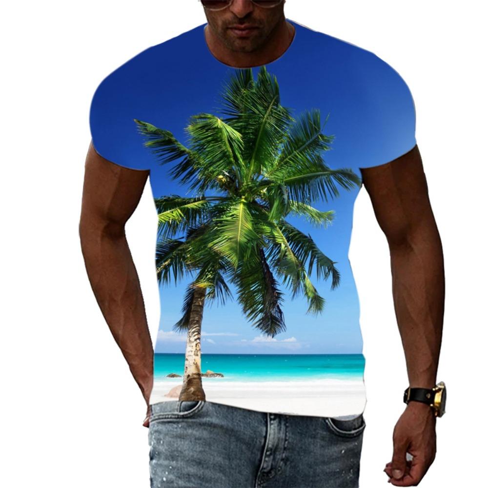 Sommer Herrenmode Persönlichkeit T-Shirt Palme Grafik 3D-Druck Hübsch Lässig Trend Übergröße O-Ausschnitt Kurzarm Top