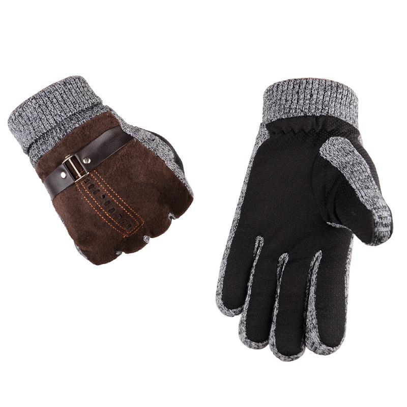 Gloves Men's Winter Riding Pigskin Gloves Warm Motorcycle Thickened Fleece Cycling Student Cold-proof Cotton Gloves