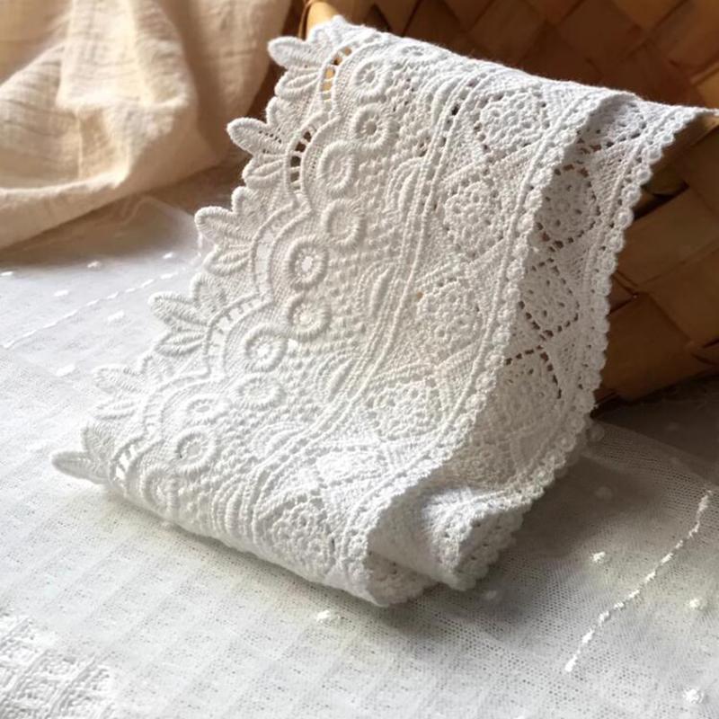 

1 ярд утолщенного хлопкового кружева, вышитое кружево, водорастворимые кружевные аксессуары, ручная работа, украшение для одежды, ширина 9 см белый