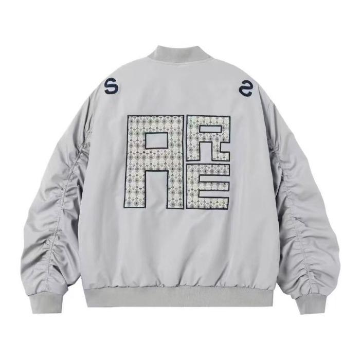

Unisex Winter Street Style Embroidered Bomber Jacket with Stand Collar S