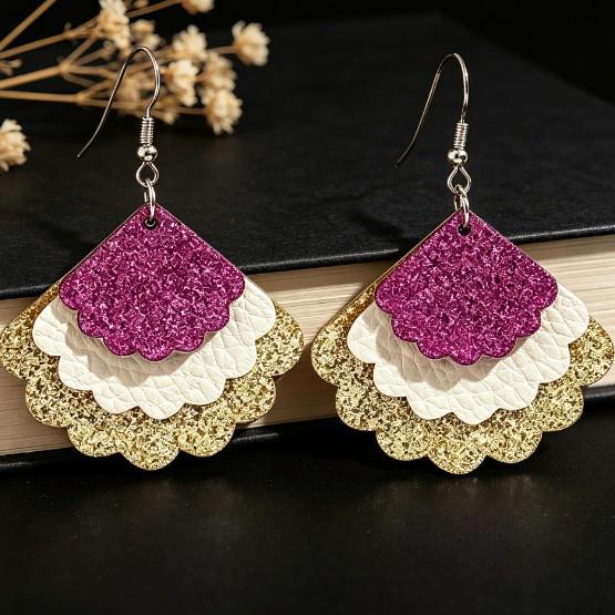 Multi-Color Fan Lace Leather Retro Style Earrings