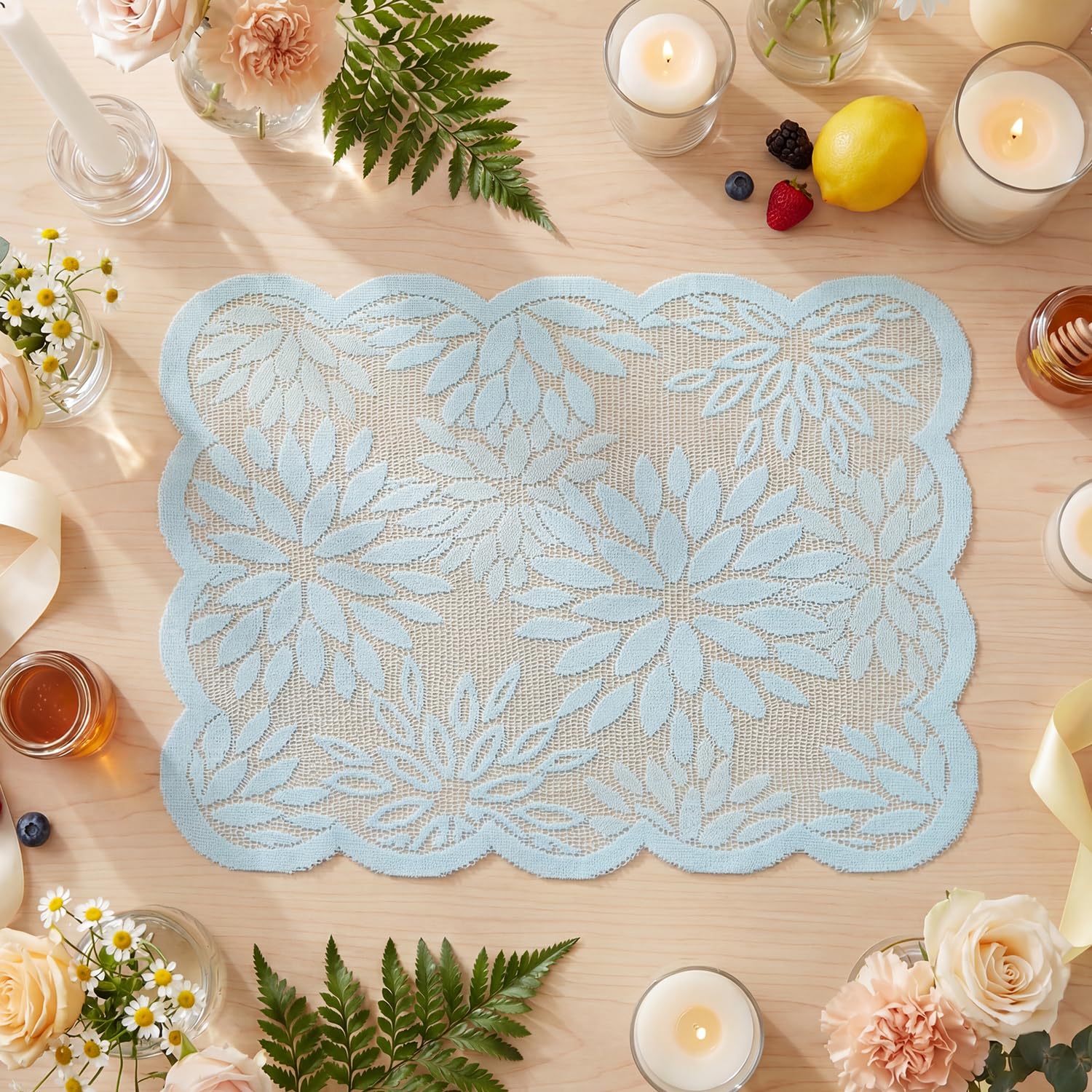 

Pink Dahlia Lace Placemats Set of 4, 12x18 Inch Table Mats for Wedding Anniversary Party Dining Table Decoration 12 x 18 , Rectangular 4 Pcs