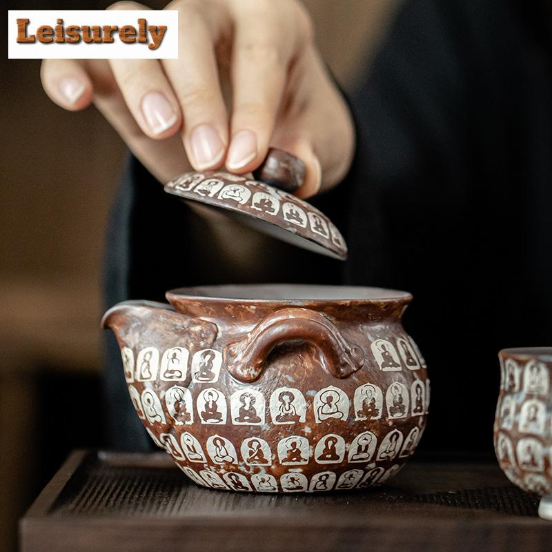 190ml Retro Gammel Steinleire Gaiwan Zen Grov Keramikk Håndgrep Te Tureen Husholdnings Te Maker Dekket Skål Servise Forsyninger Håndverk