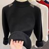 Winter Thick Sweater for Women with Velvet Half High Collar Bottom Shirt for Women