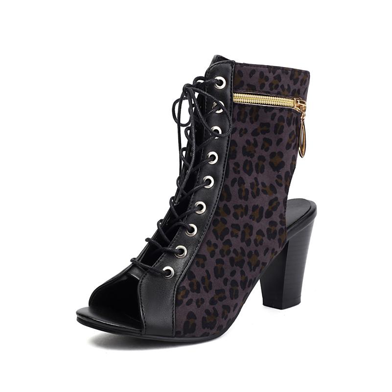 FOREADA Women Ankle Strap Sandals Peep Toe Thick High Heels Lace-up Zipper Jazze Dance Boots Ladies Fashion Shoes Summer 43