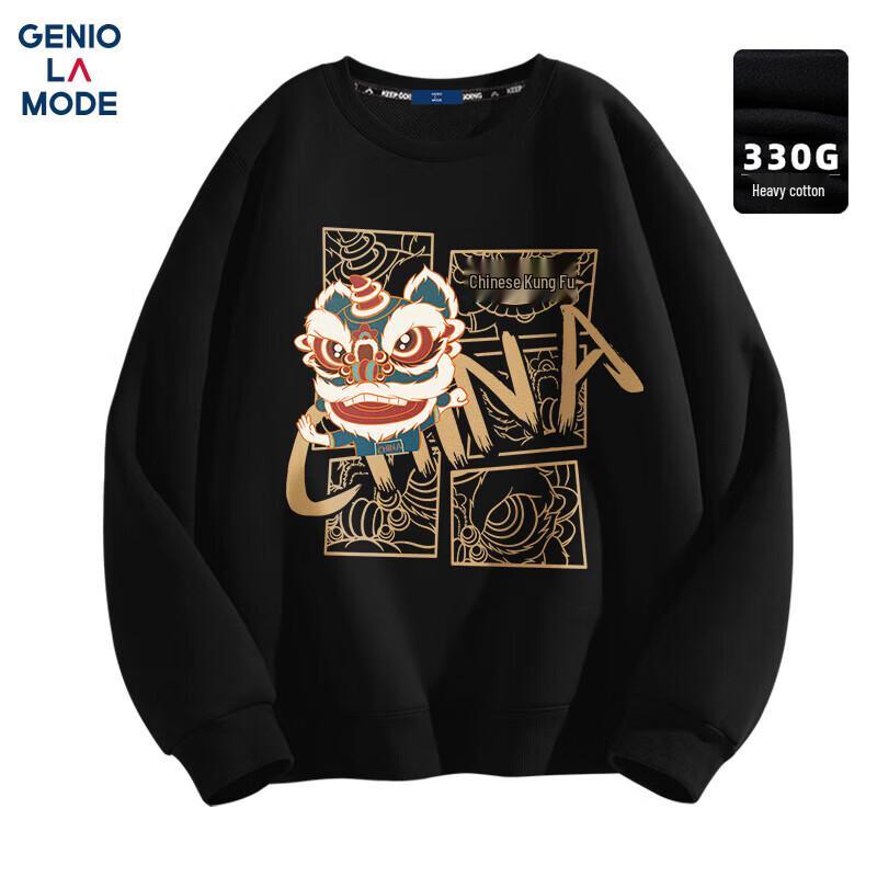 GENIOLAMODE Men's Chinese Trend Lion Print Crew Neck Sweatshirt