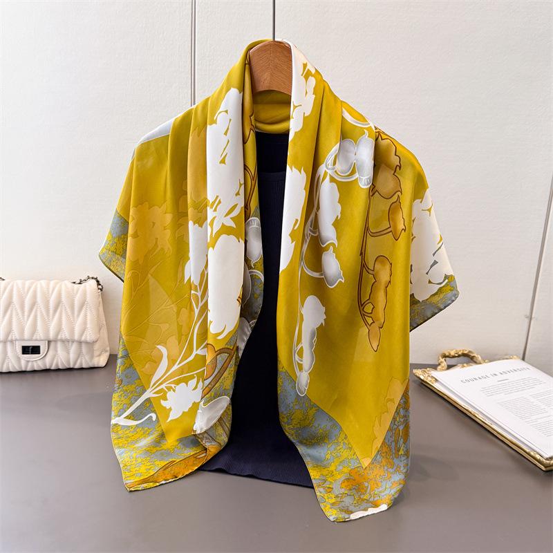 

Fashion Light Luxury Satin Imitation Silk Printing Large Square Scarf Silk Scarf Shawl Headscarf Neck Protection Scarf Decorative Women S Scarf 90*90cm