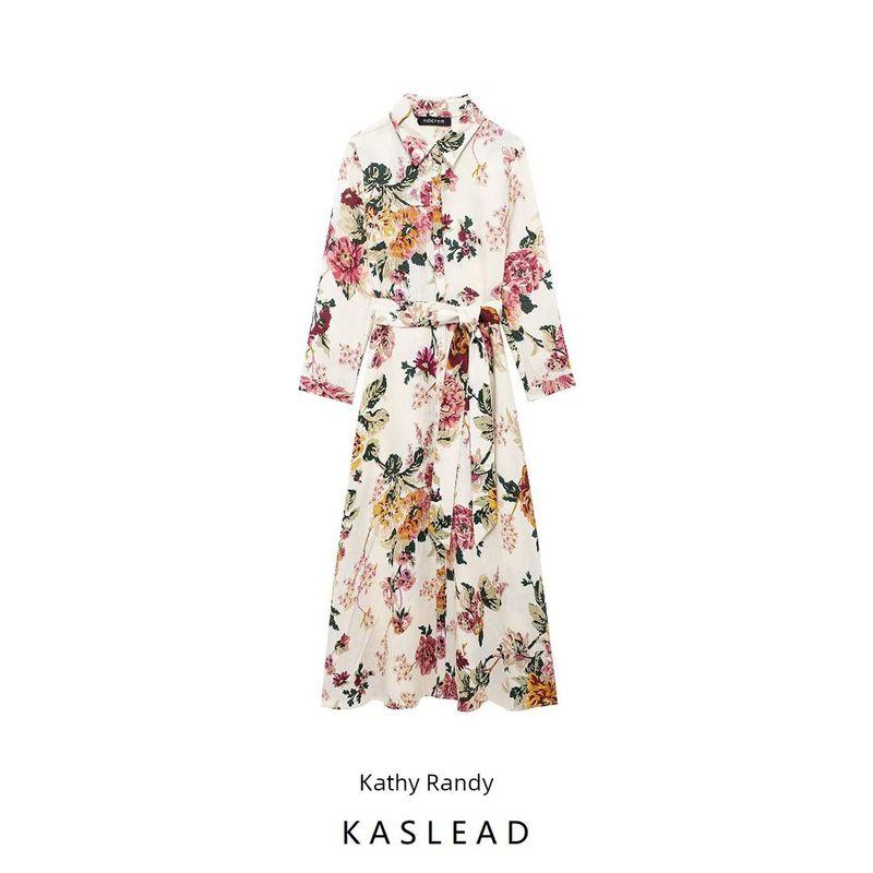 Kaslead New Arrival Women's Clothing Fashion Style Fashion Casual Cotton Linen Print Shirt Dress 8569154