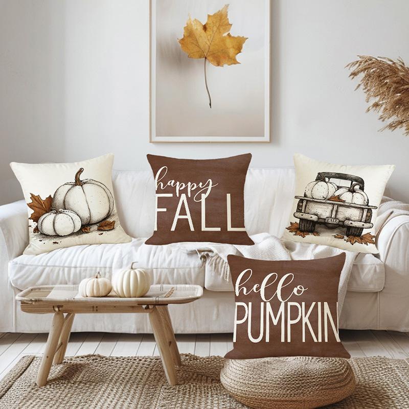 Pumpkin Pillow Cover Autumn Harvest Series Letter Linen Printed Cushion Cover Sofa Pillow