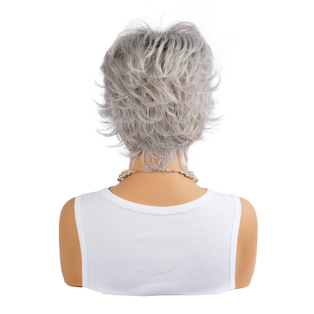 Short Natural Wigs with Bangs Soft Mommy Hair Daily Use Silver White Gray Curly Synthetic Hair Costume Party Wig for Women