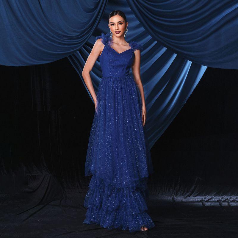 Sexy Party Dress Long Evening Gown Wedding Birthday Dresses Blue S