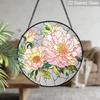 2D Flat Stained Glass Pink Peony Window Decoration, Elegant Colored Glass Plate with Chain, Charming Spring Summer Sun Catcher Wall Art Home Garden