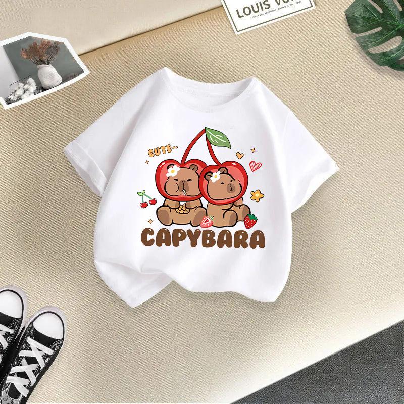 

Детская футболка с принтом капибары, детская одежда из 100% хлопка, топы 2-13 лет, свободного кроя, повседневная, с круглым вырезом, с коротким рукавом 5T(120cm)