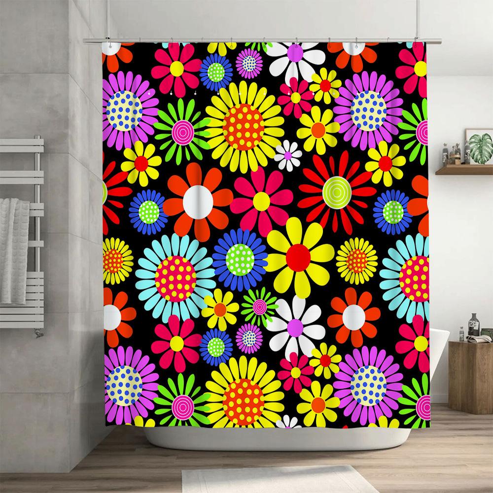 Cortina de Ducha Floral Brillante Decoración de Baño Moderna Para Hogar Cocina Baños Tela de Flores Colorida Colgante de Pared Impermeable Cort